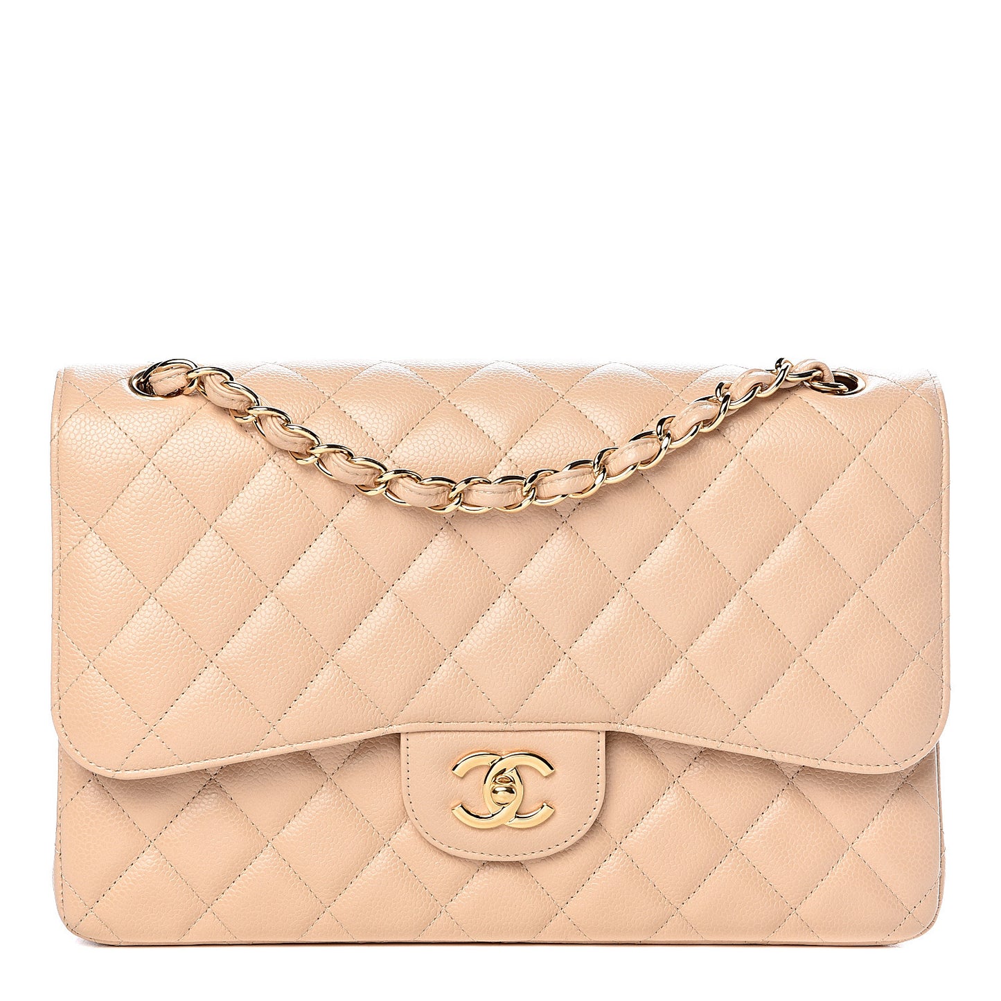 Caviar Quilted Jumbo Double Flap Beige Clair