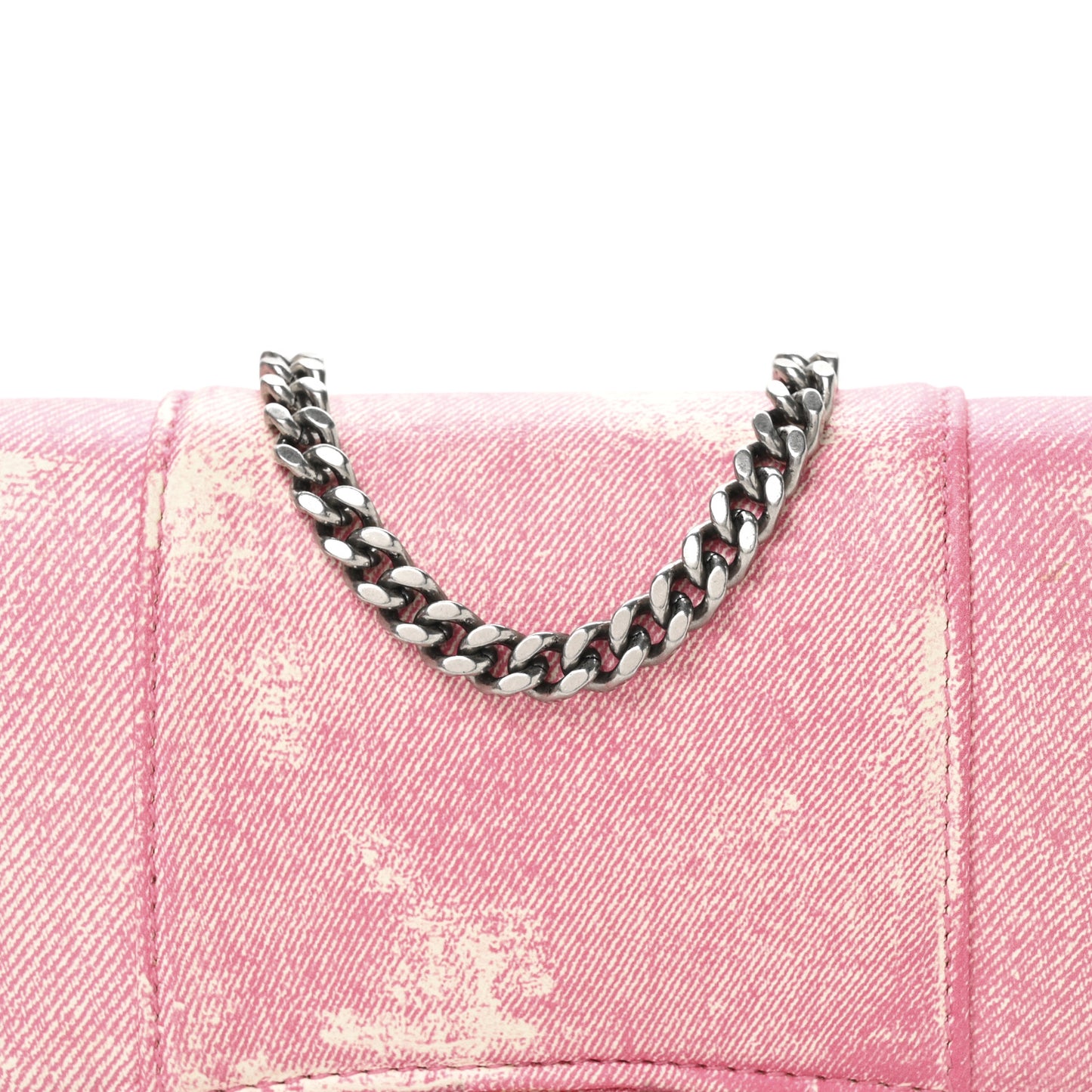 Nappa Denim Printed Hourglass Chain Bag Denim Pink