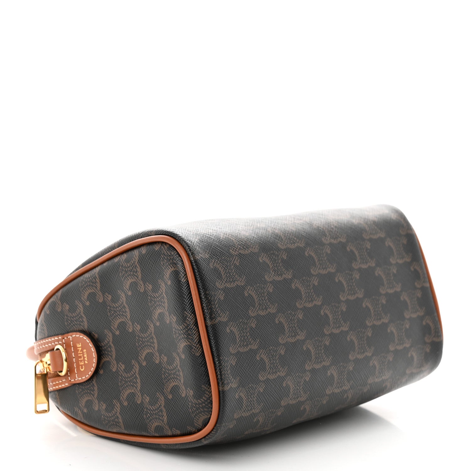 Celine Triomphe Canvas Calfskin Small Boston Bag Tan 4 of 10