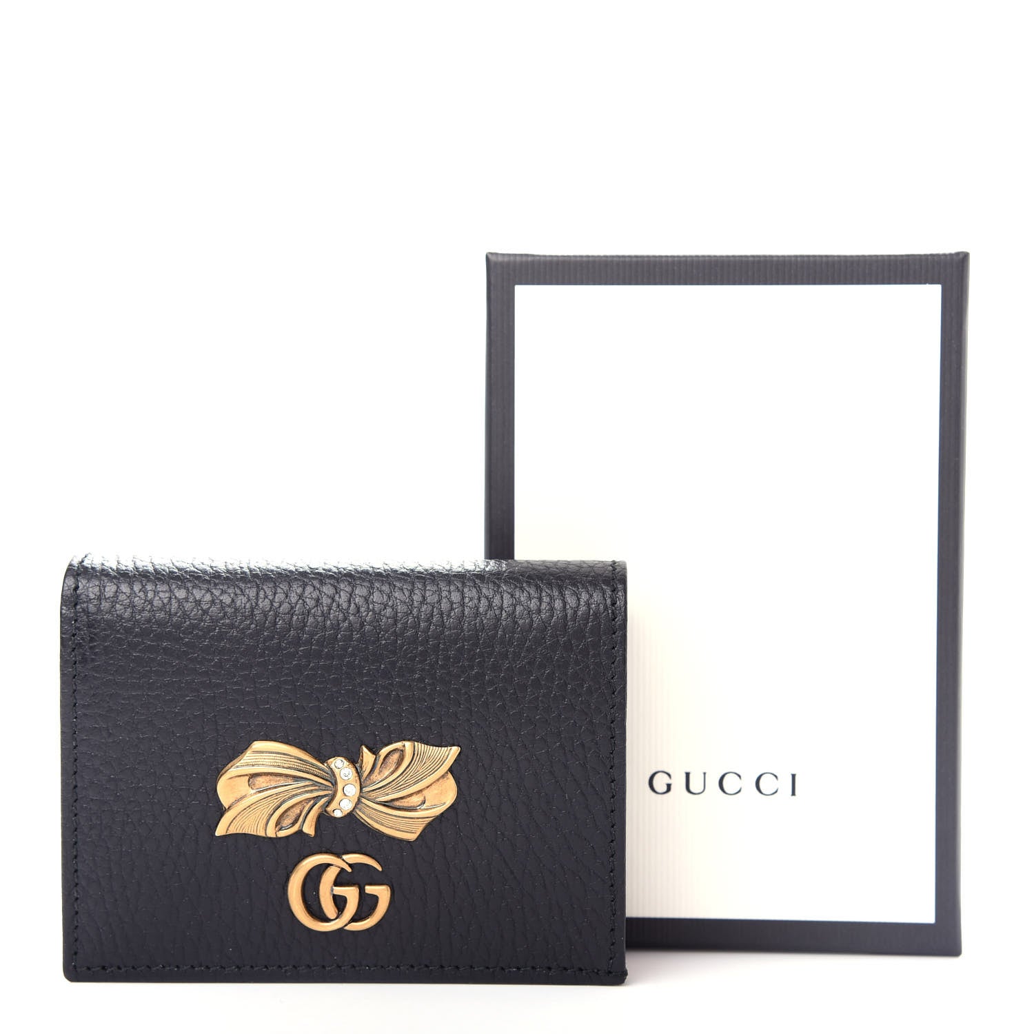 Gucci Calfskin GG Marmont Bow Card Case Black 8 of 8