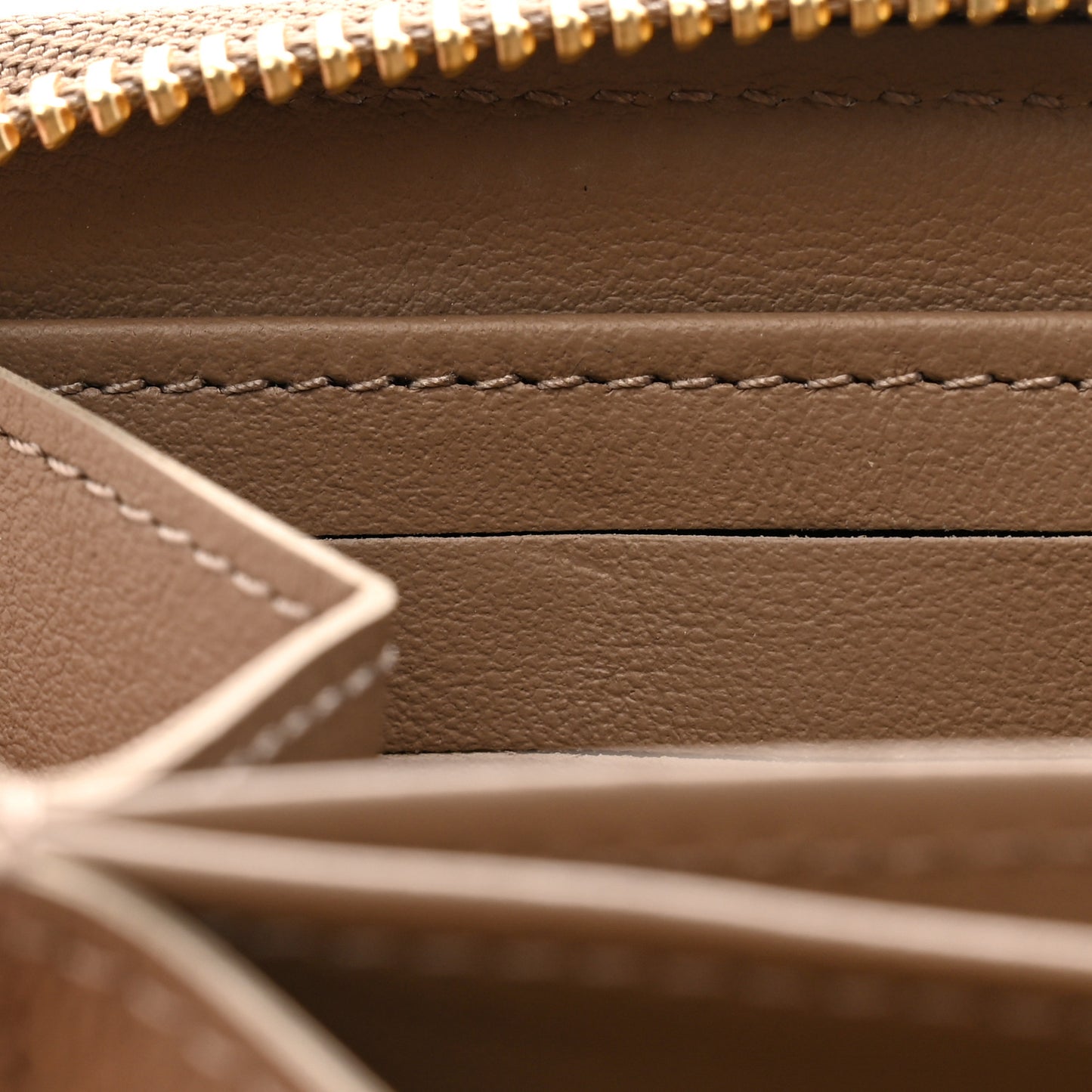 Lambskin Embossed Monogram Coussin Zippy Wallet Taupe