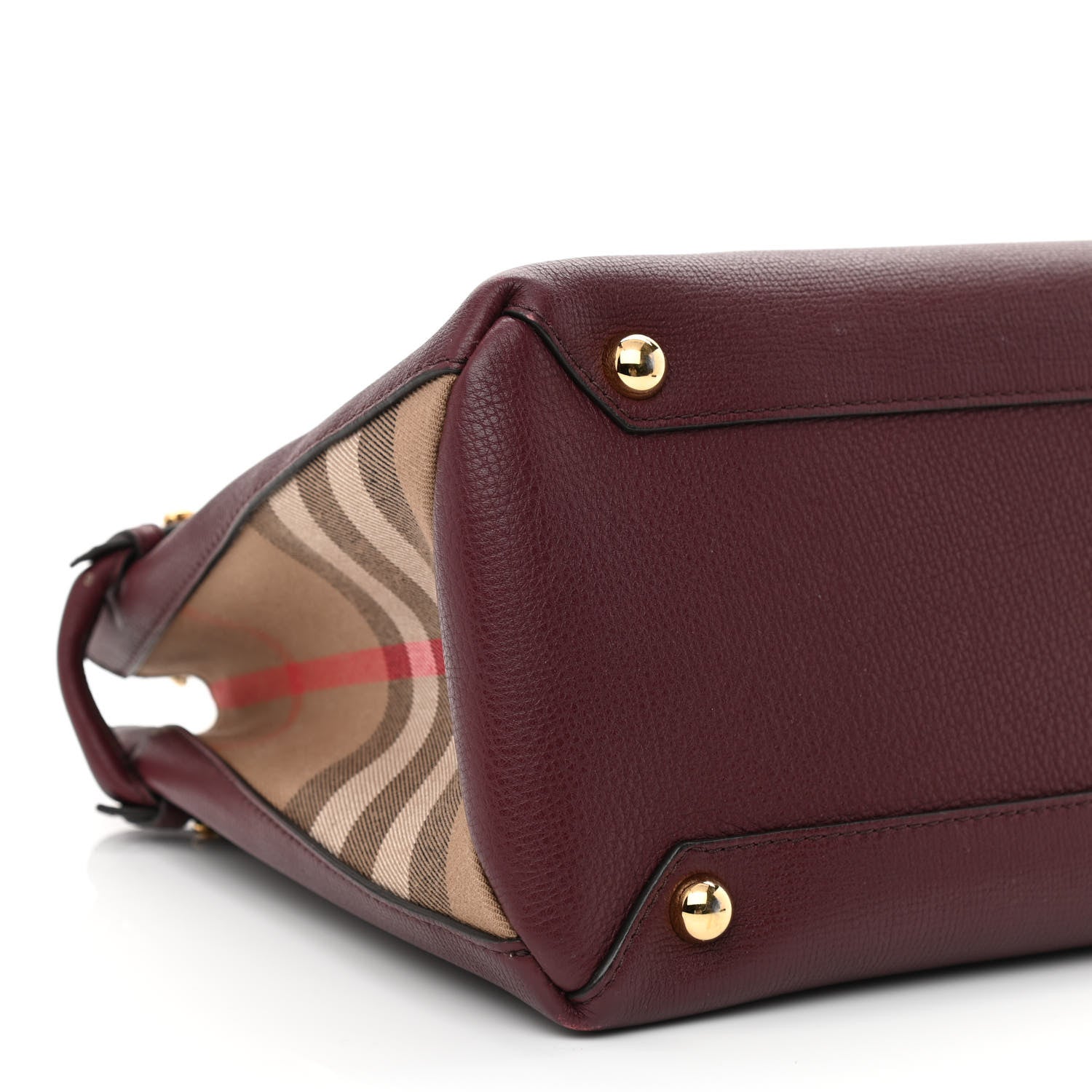 Burberry Grainy Calfskin House Check Medium Banner Tote Mahogany Red 11 of 13