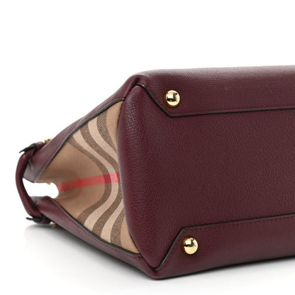 Burberry Grainy Calfskin House Check Medium Banner Tote Mahogany Red 11 of 13