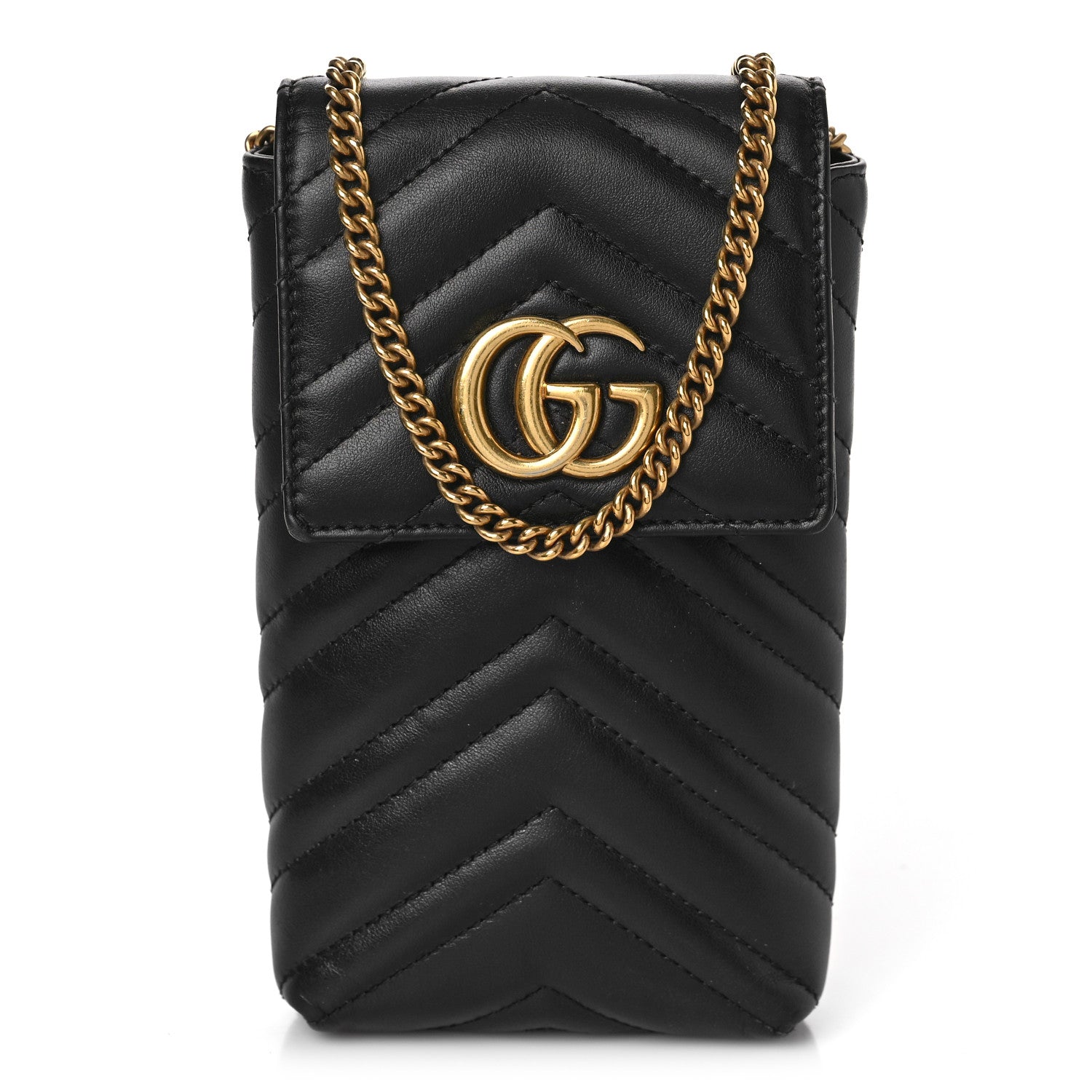 Gucci Calfskin Matelasse Mini GG Marmont Crossbody Bag Black 1 of 7