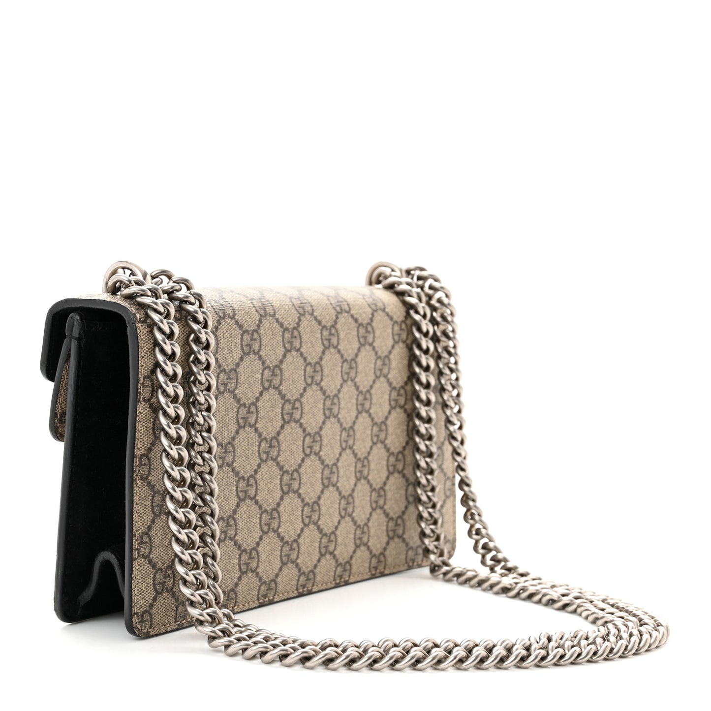 GG Supreme Monogram Suede Crystal Small Dionysus Shoulder Bag Beige Ebony Black