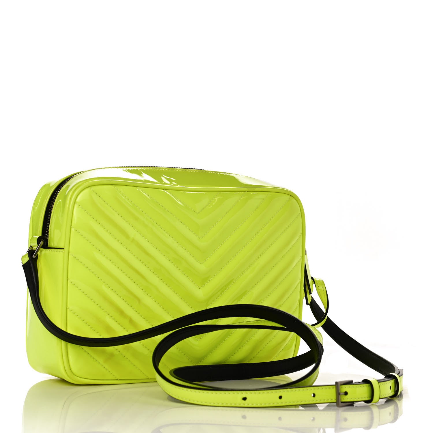 Saint Laurent Patent Calfskin Matelasse Monogram Lou Camera Bag Neon Yellow 3 of 12
