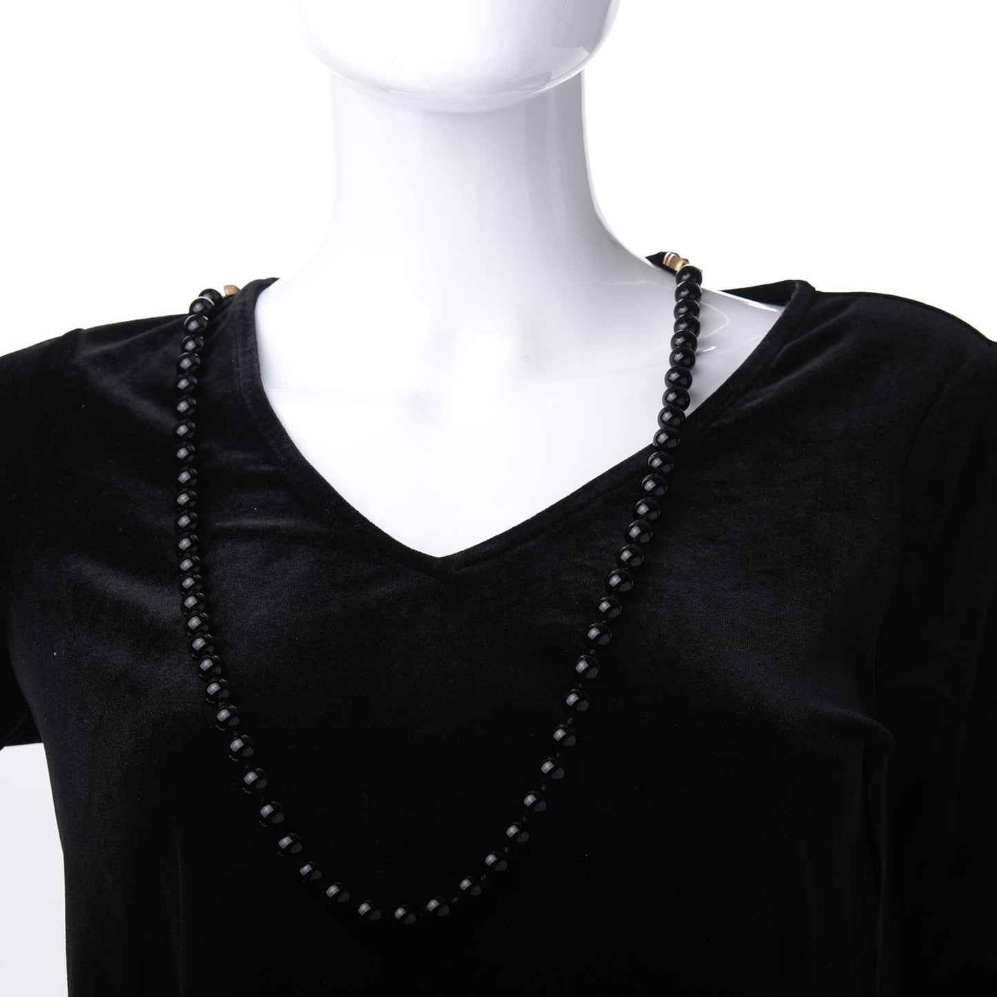 Beaded CC Long Necklace Gold Black