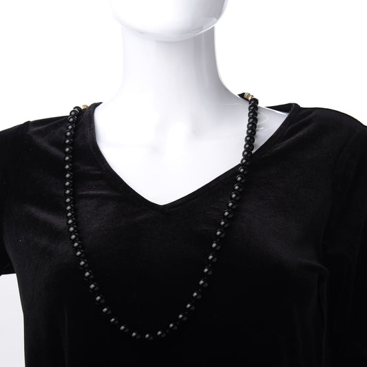 Beaded CC Long Necklace Gold Black