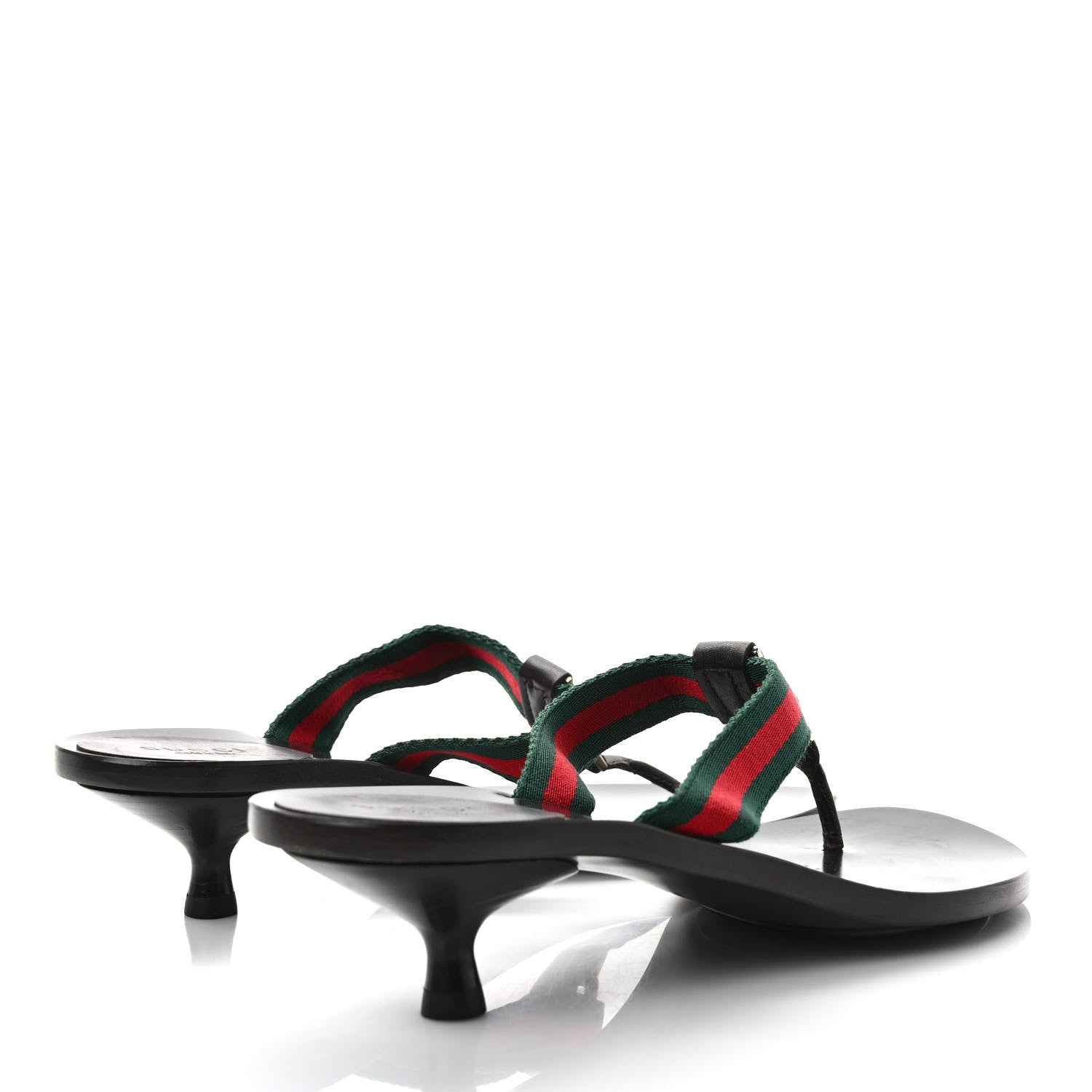Gucci Nylon Calfskin Web Womens Thong Low Heel Sandals 7.5 Green Red Cocoa 5 of 8