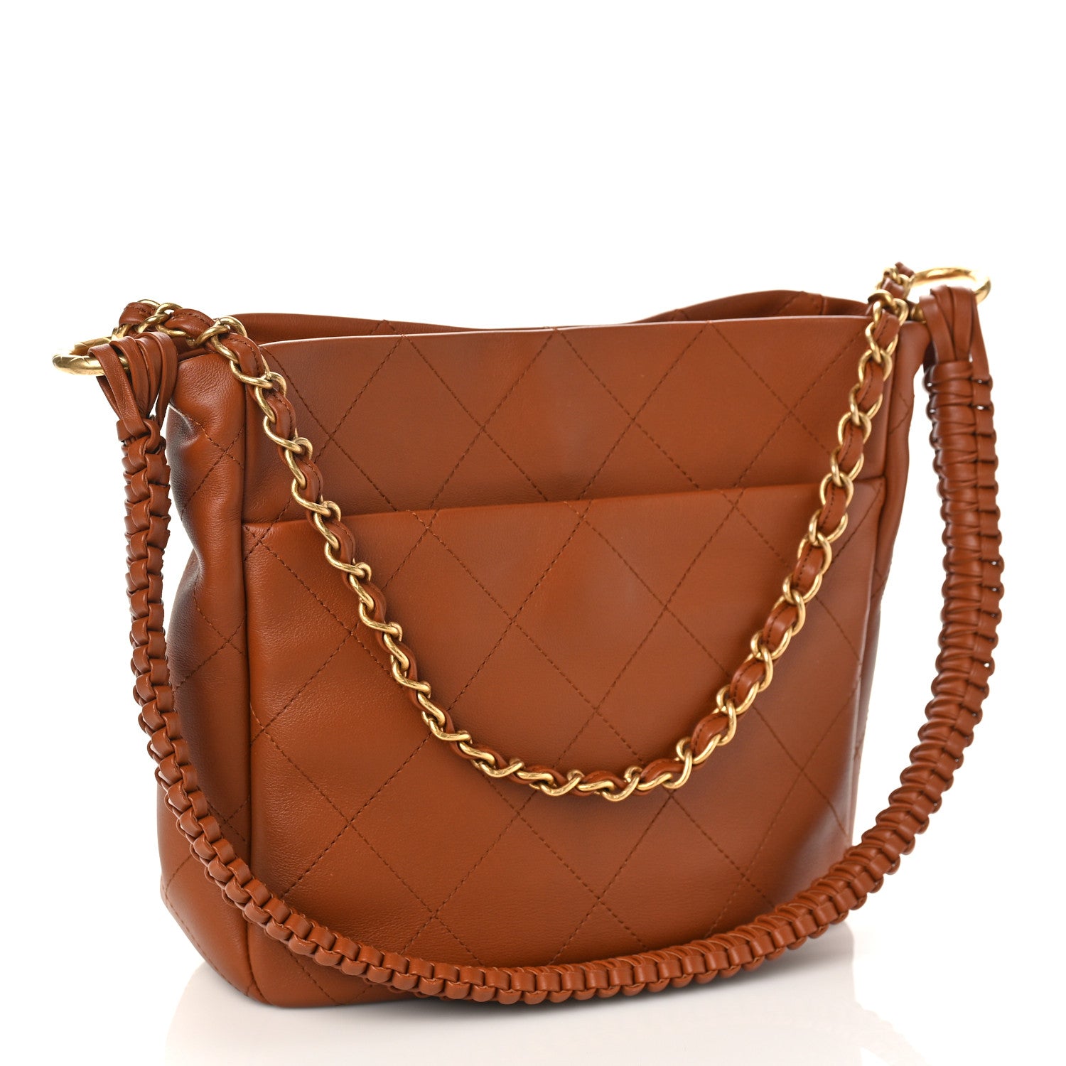 Chanel Calfskin Quilted Braided Handle Chain Hobo Brown 3 of 10
