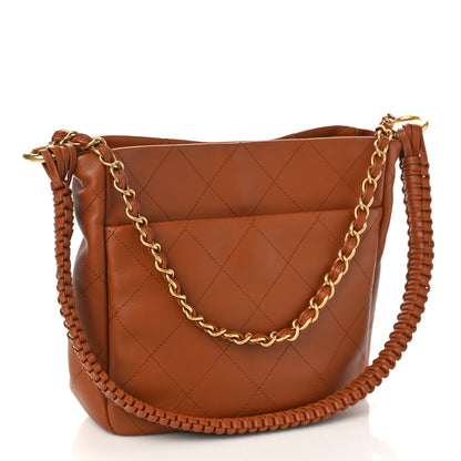 Chanel Calfskin Quilted Braided Handle Chain Hobo Brown 3 of 10