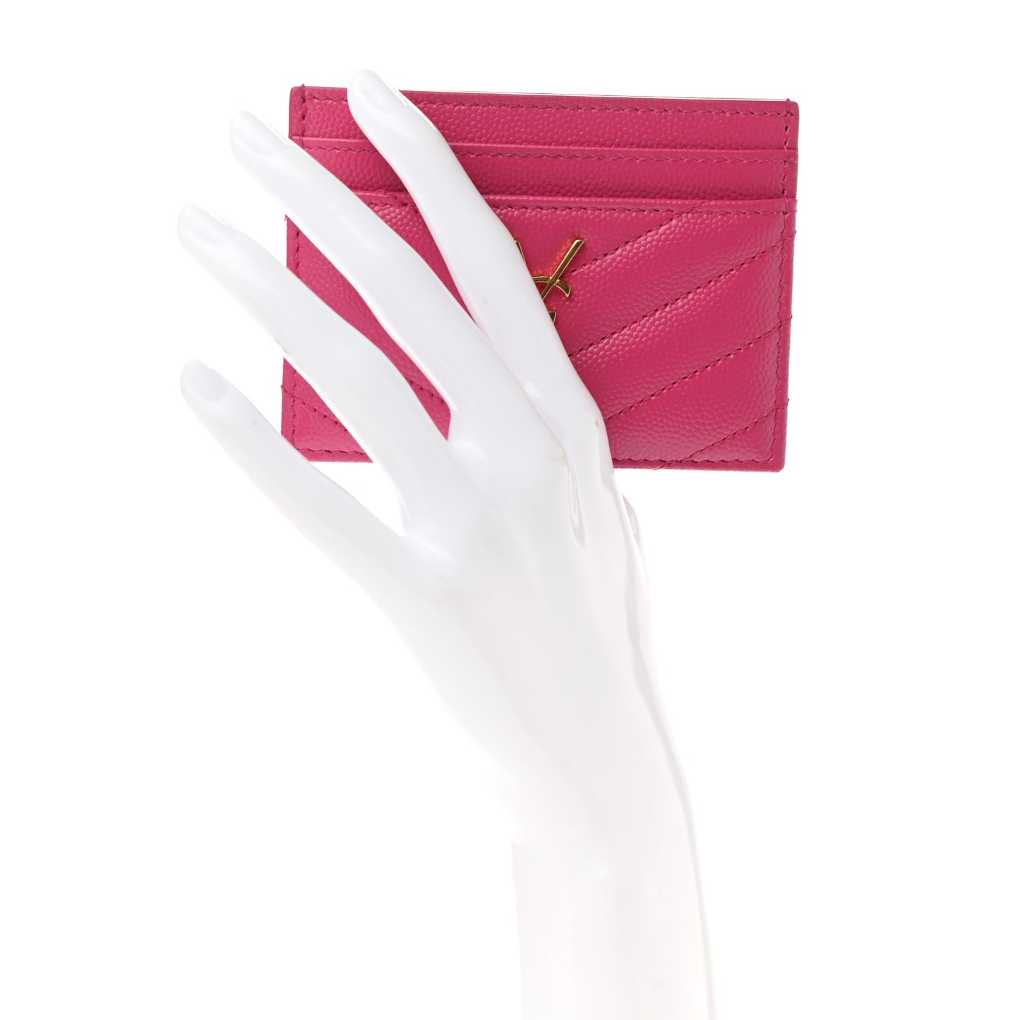 Grain De Poudre Matelasse Chevron Monogram Credit Card Case Fresh Fuxia