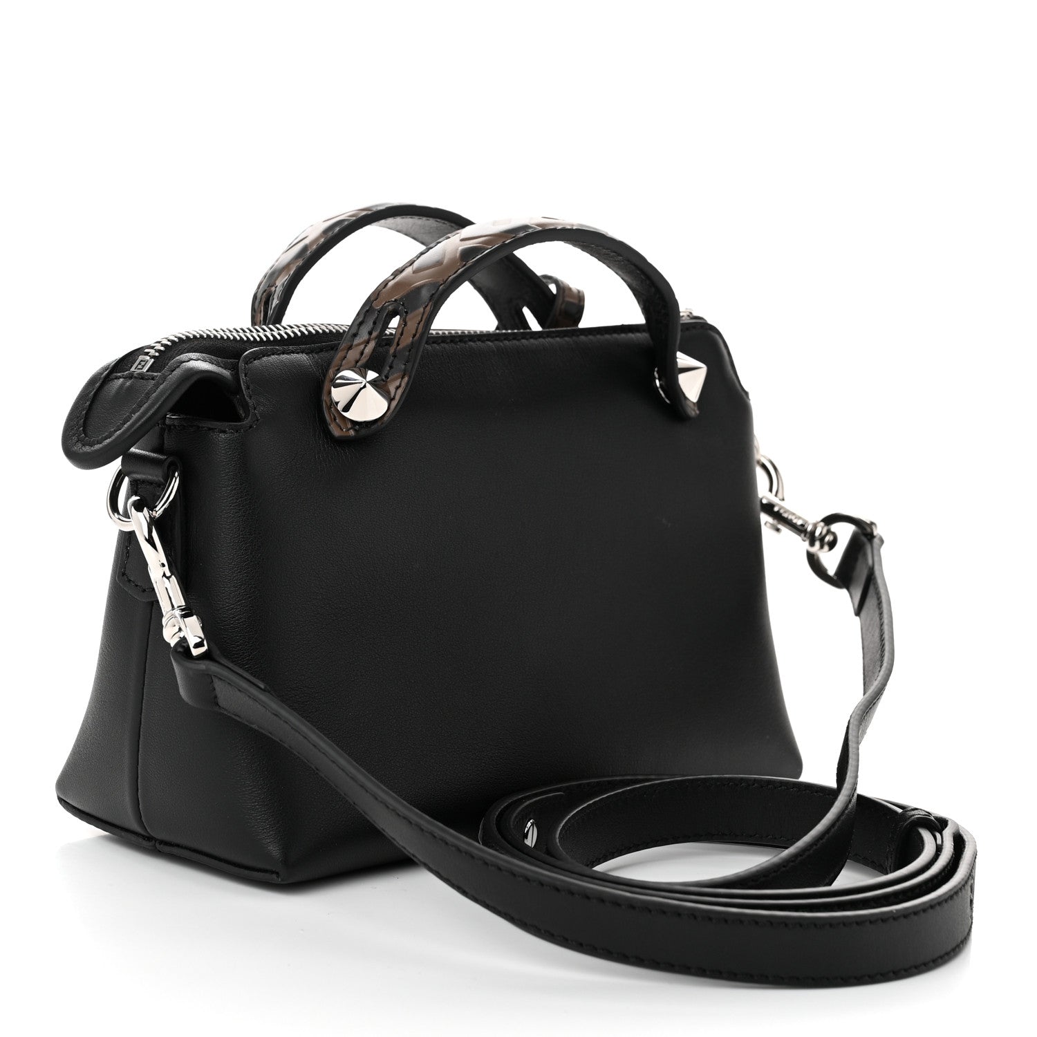 Fendi Vitello Dolce Bi-Color FF 1974 Embossed Mini By The Way Boston Bag Black Maya 3 of 11