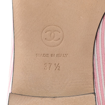Chanel Fabric Grosgrain Cap Toe CC Flats 37.5 White Light Pink Black 7 of 10