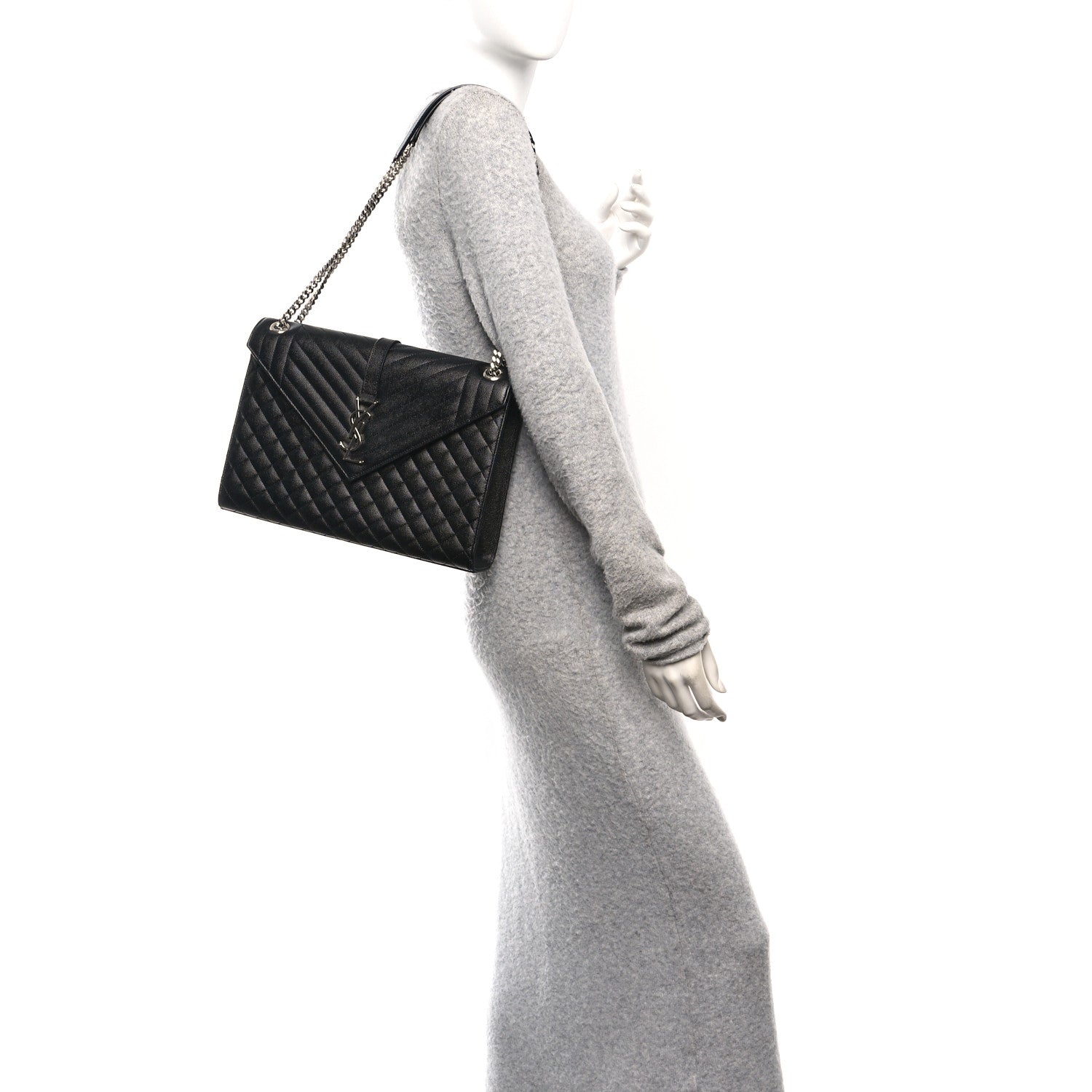 Saint Laurent Grain De Poudre Textured Mixed Matelasse Large Triquilt Monogram Satchel Black 2 of 11