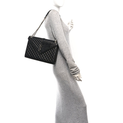 Saint Laurent Grain De Poudre Textured Mixed Matelasse Large Triquilt Monogram Satchel Black 2 of 11