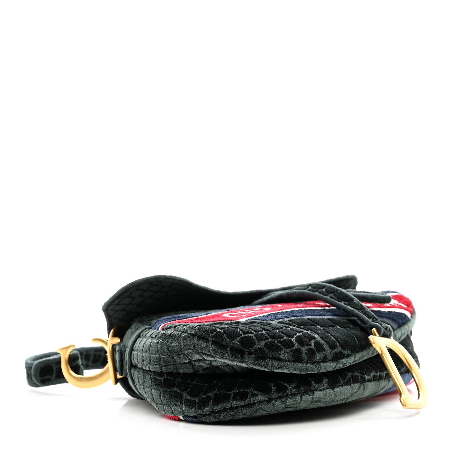 Christian Dior Velvet Crocodile Effect Saddle Bag Green 4 of 10