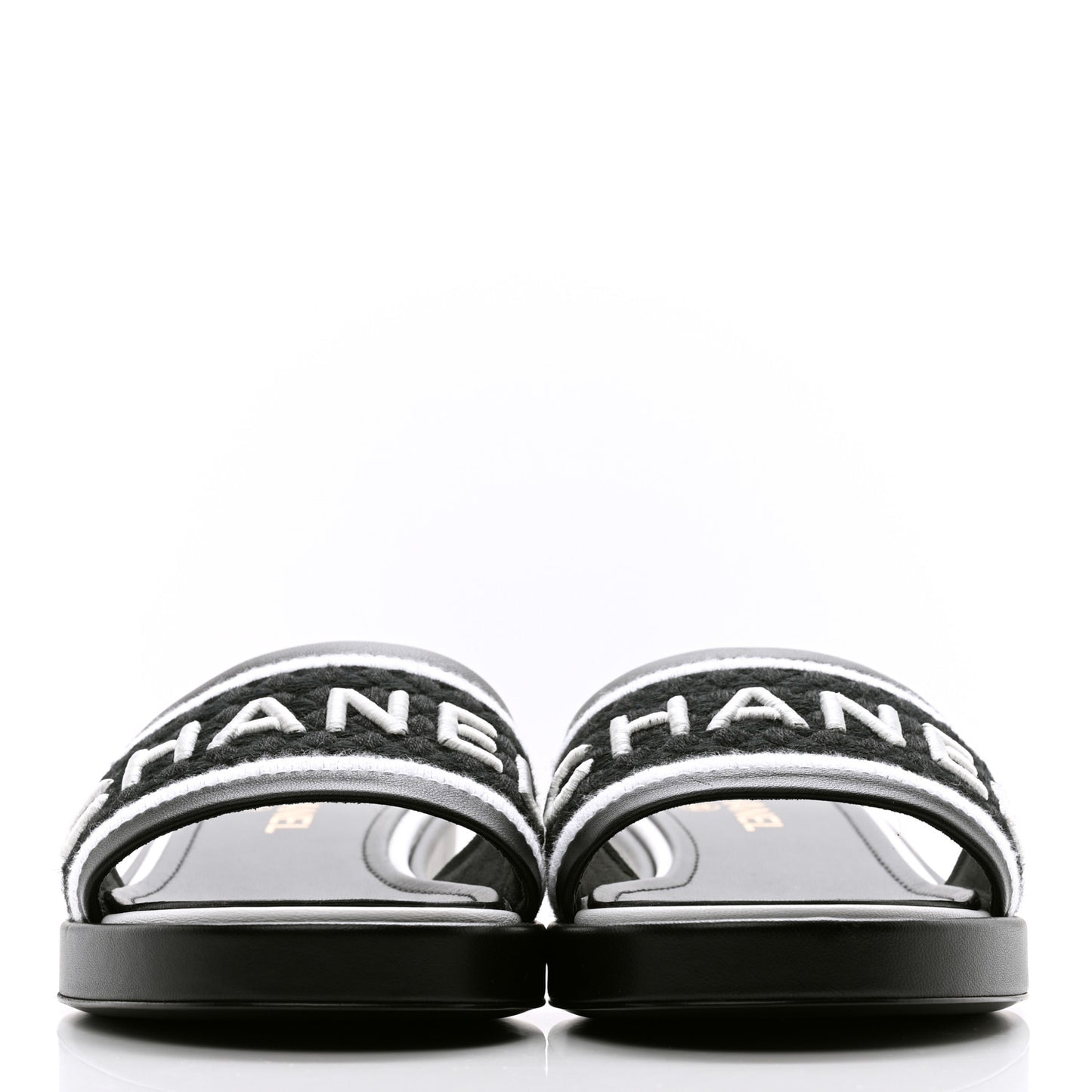 Lambskin Embroidered CC Mule Sandal 41 Black White