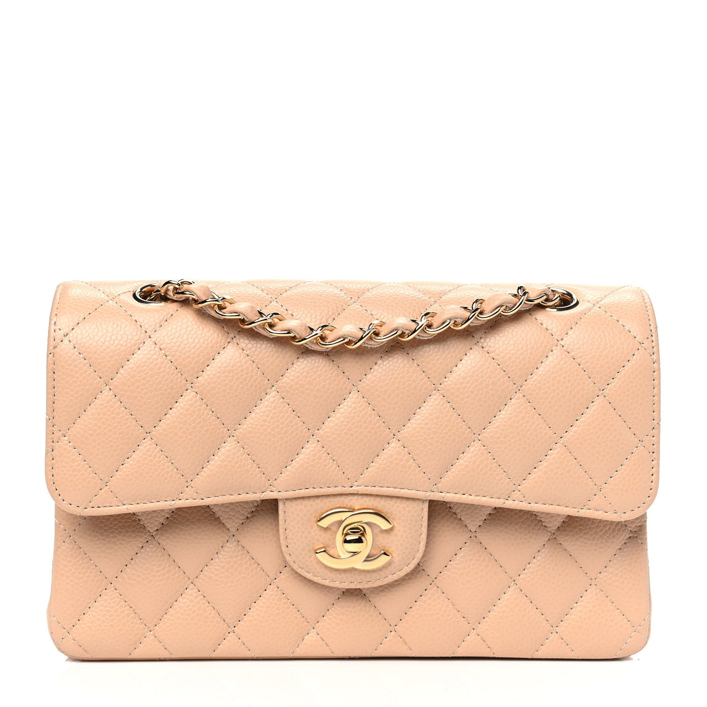 Caviar Quilted Small Double Flap Beige