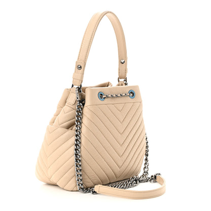 Chanel Deerskin Chevron Small CC Chain Bucket Bag Beige 3 of 10