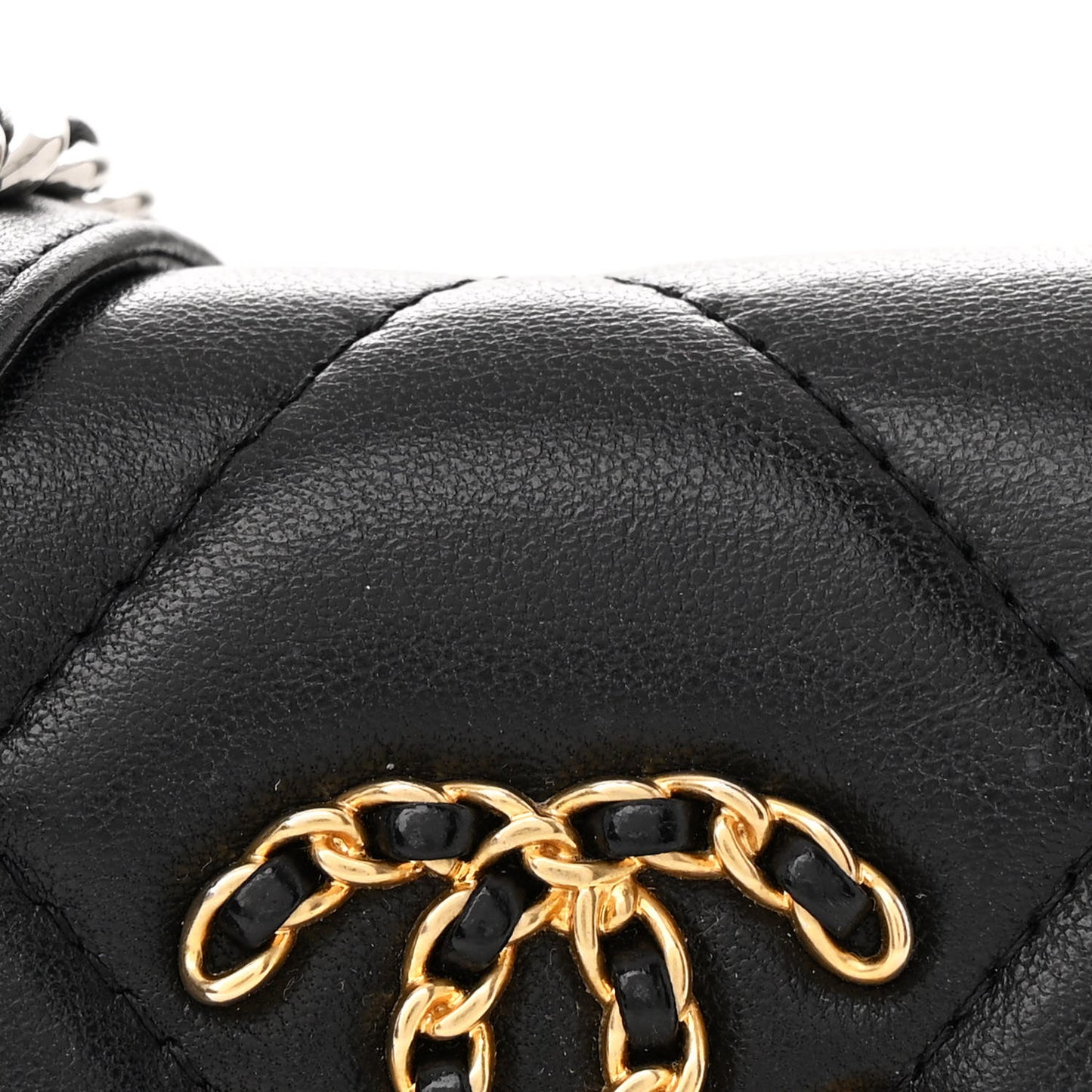 Lambskin Quilted Chanel 19 Flap Coin Purse With Chain Black