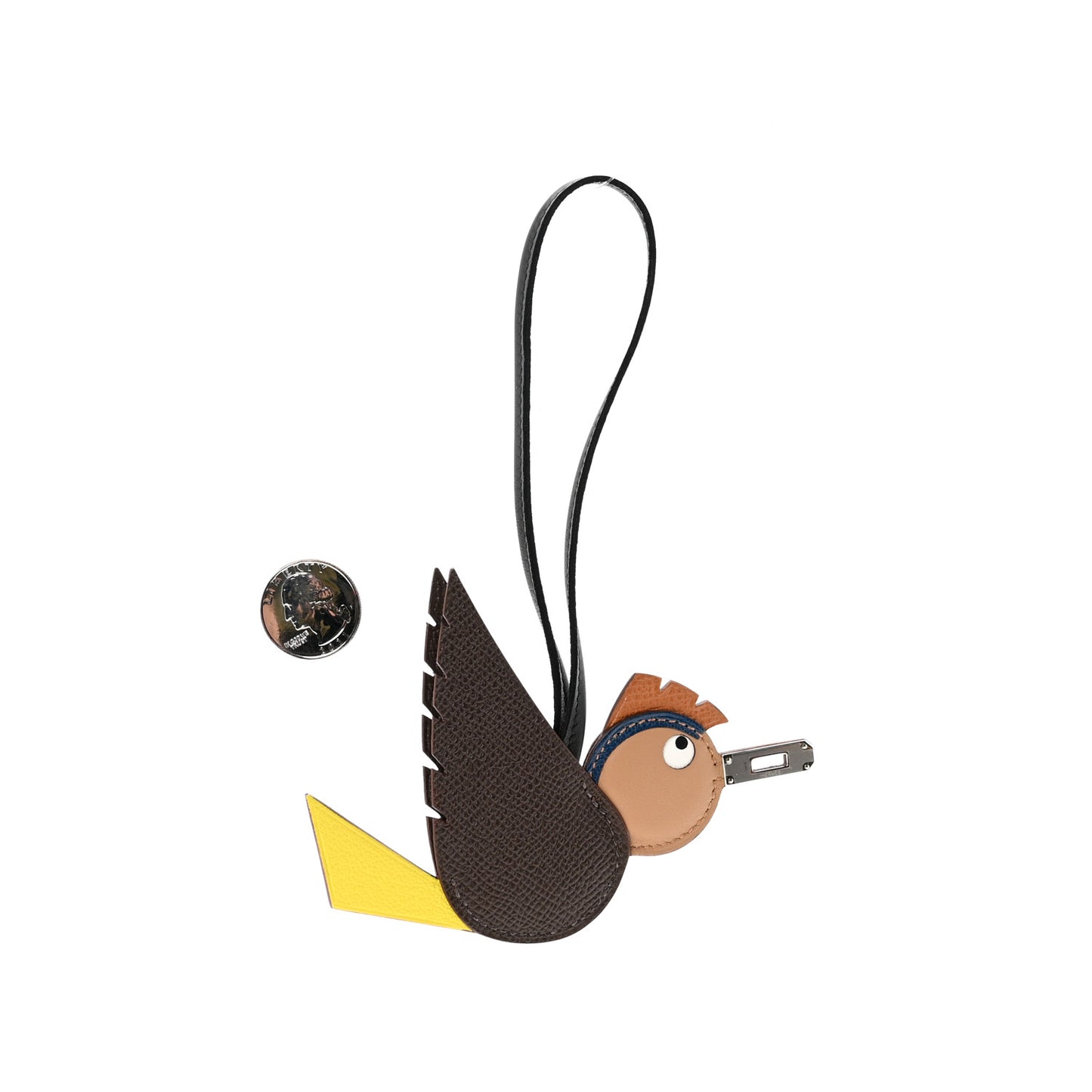 Epsom Swift Chevre Mysore Birdy Bag Charm Jaune Ambre Black Biscuit