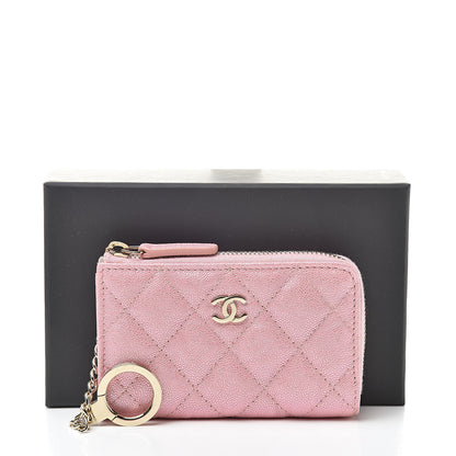 Chanel Iridescent Caviar Quilted Zipped Key Holder Case Rose Pink 8 of 8