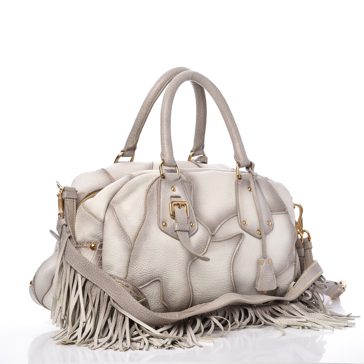 Prada Cervo Patchwork Fringe Bowler Bianco 3 of 9