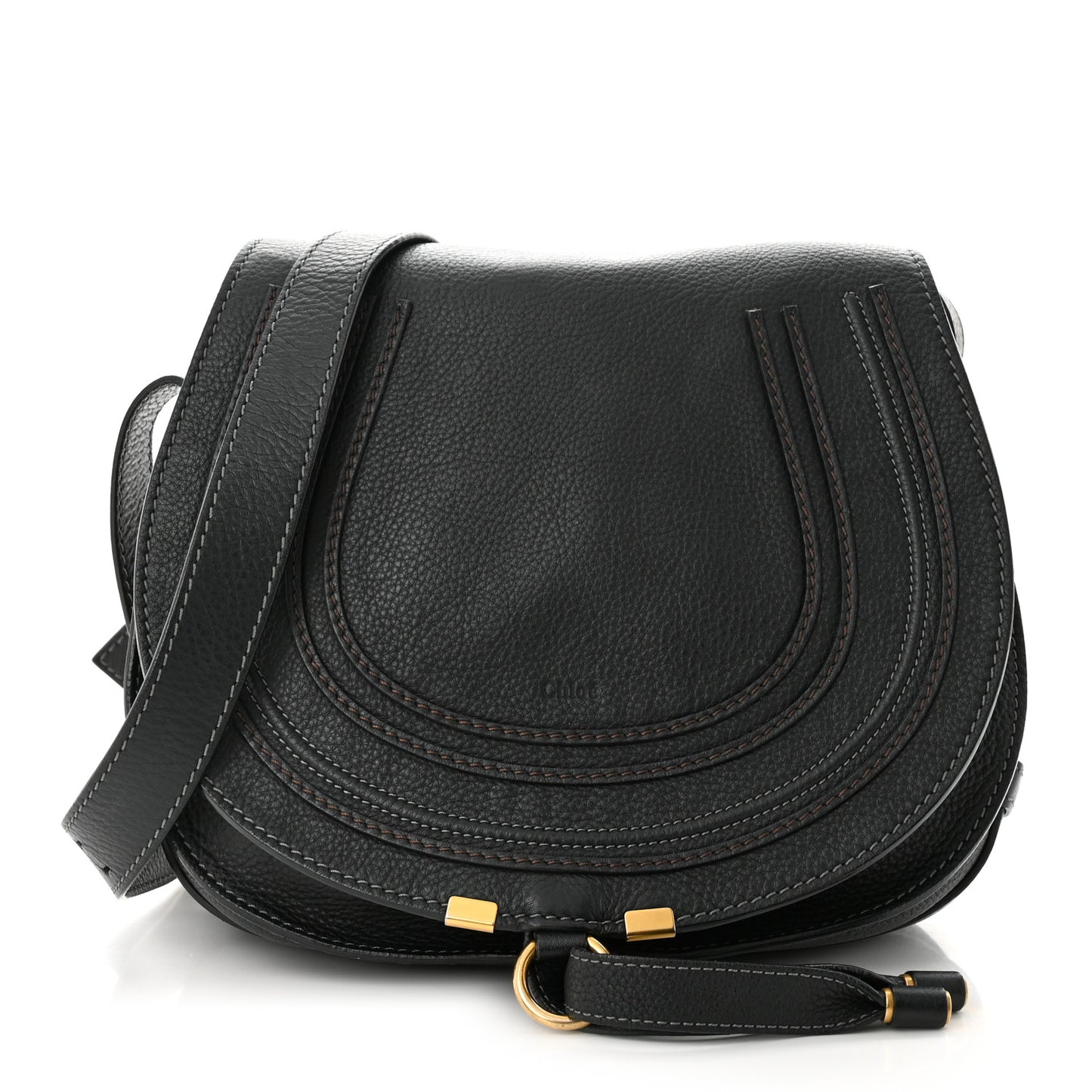 Calfskin Medium Marcie Round Crossbody Bag Black