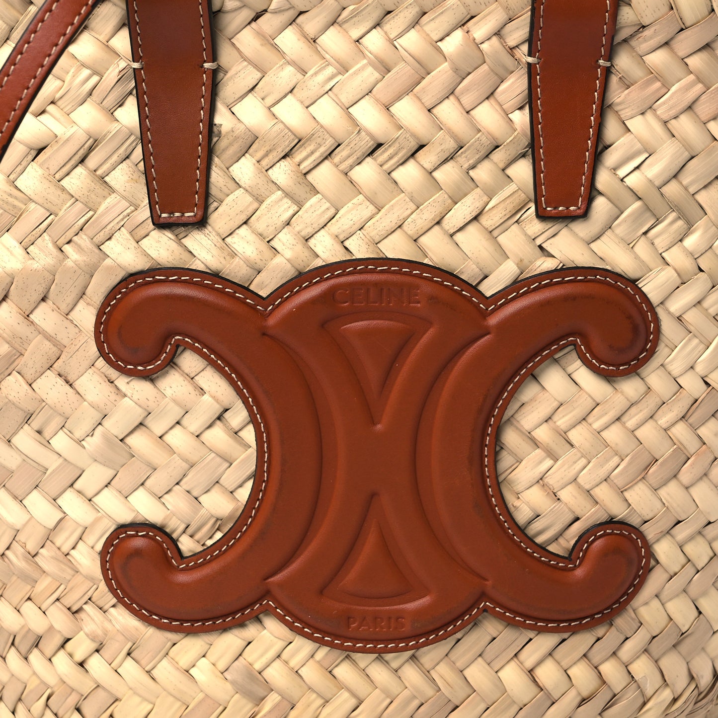 Raffia Calfskin Triomphe Teen Panier Tan