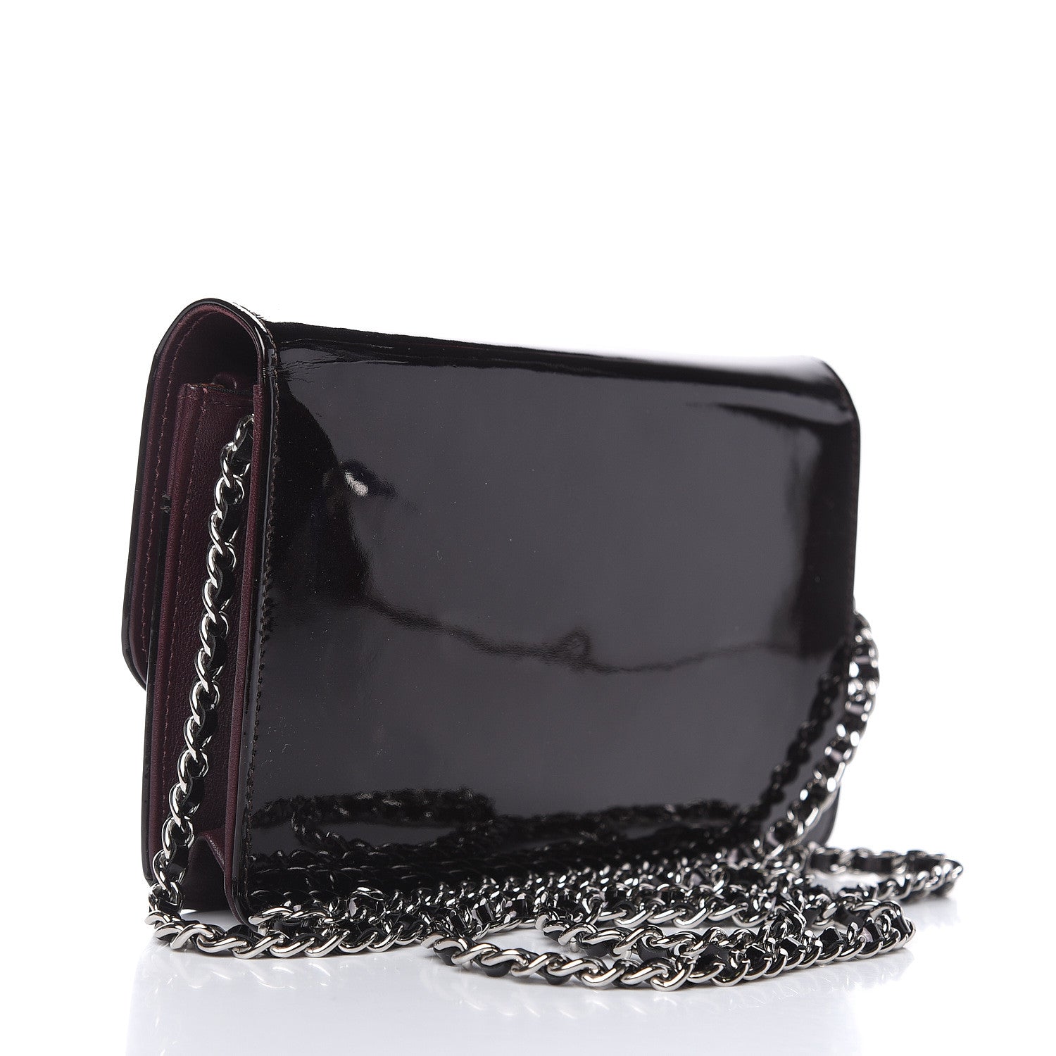 Chanel Patent Coco Cabas Wallet On Chain WOC Burgundy 3 of 11