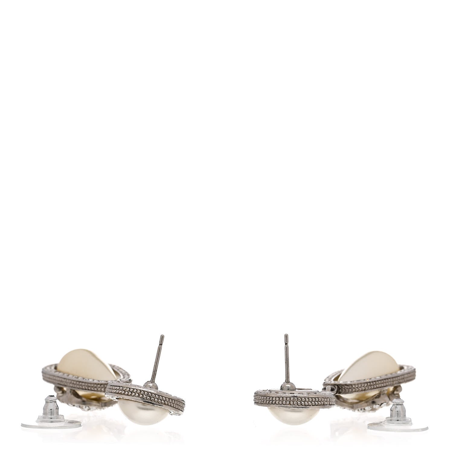 Chanel Metal Crystal Pearl CC Drop Earrings Silver 3 of 4