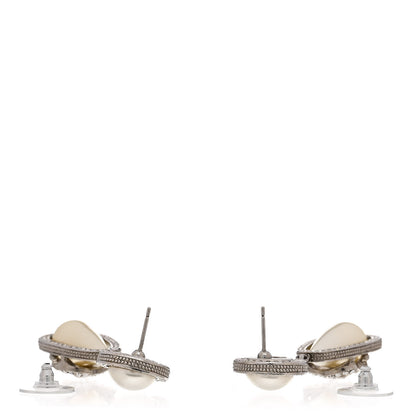 Chanel Metal Crystal Pearl CC Drop Earrings Silver 3 of 4