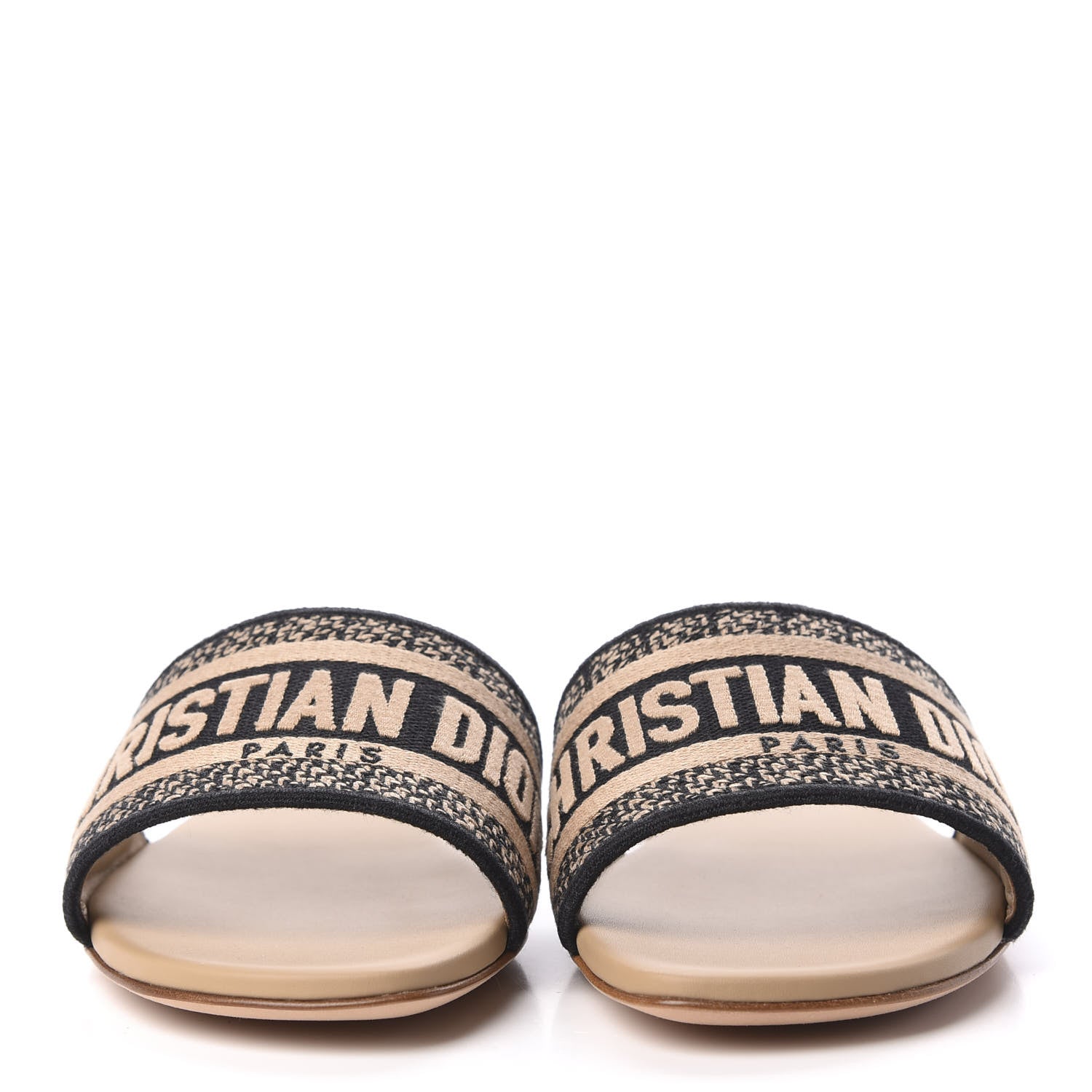 Christian Dior Canvas Embroidered Dway Flat Slide Sandals 36 Black Beige 3 of 9