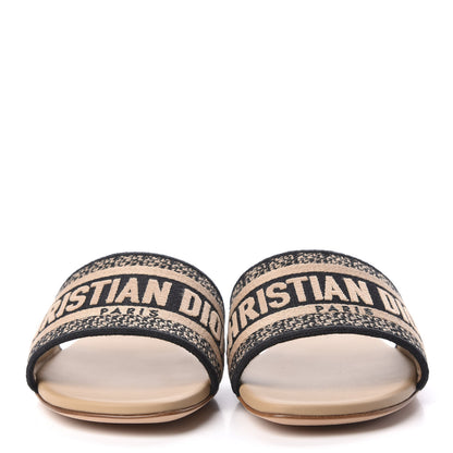 Christian Dior Canvas Embroidered Dway Flat Slide Sandals 36 Black Beige 3 of 9