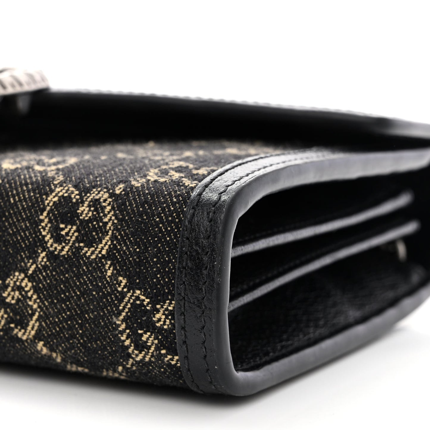 Jacquard Black Denim GG Monogram Mini Dionysus Chain Wallet Black Ivory