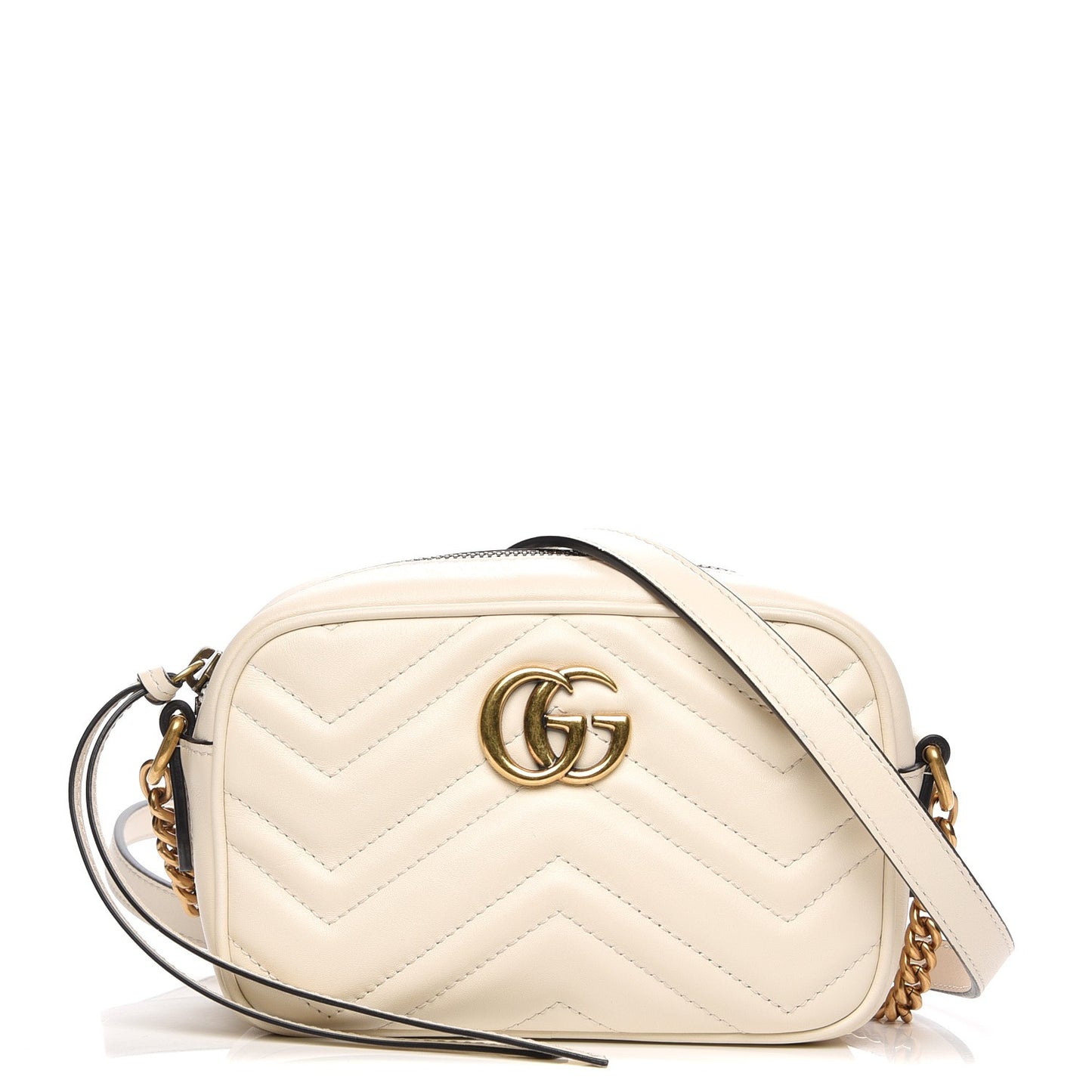 Calfskin Matelasse Mini GG Marmont Chain Shoulder Bag White