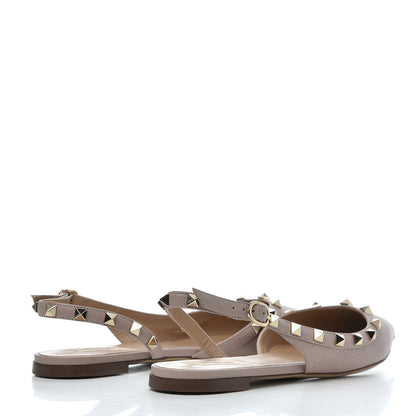 Valentino Garavani Pebbled Calfskin Rockstud Slingback Flats 38 Poudre 4 of 16