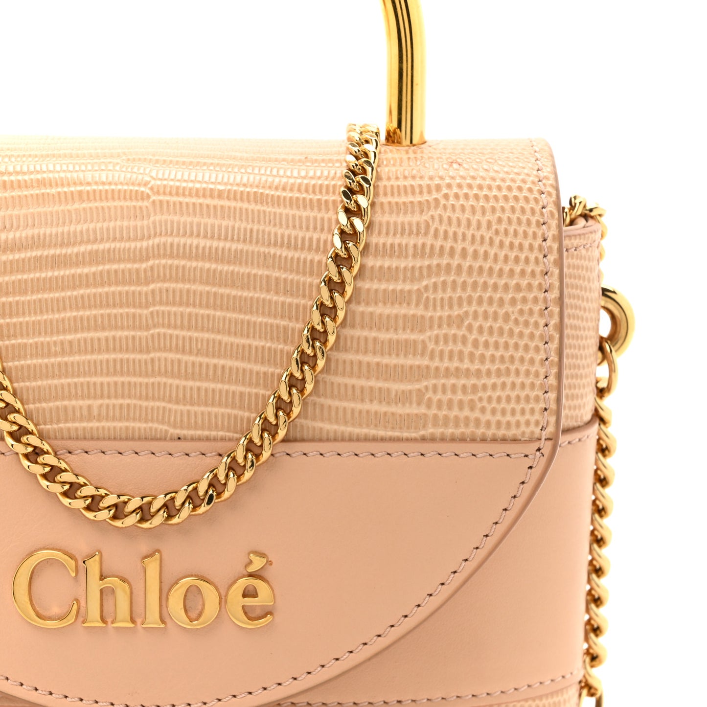 Calfskin Lizard Embossed Small Aby Lock Delicate Pink