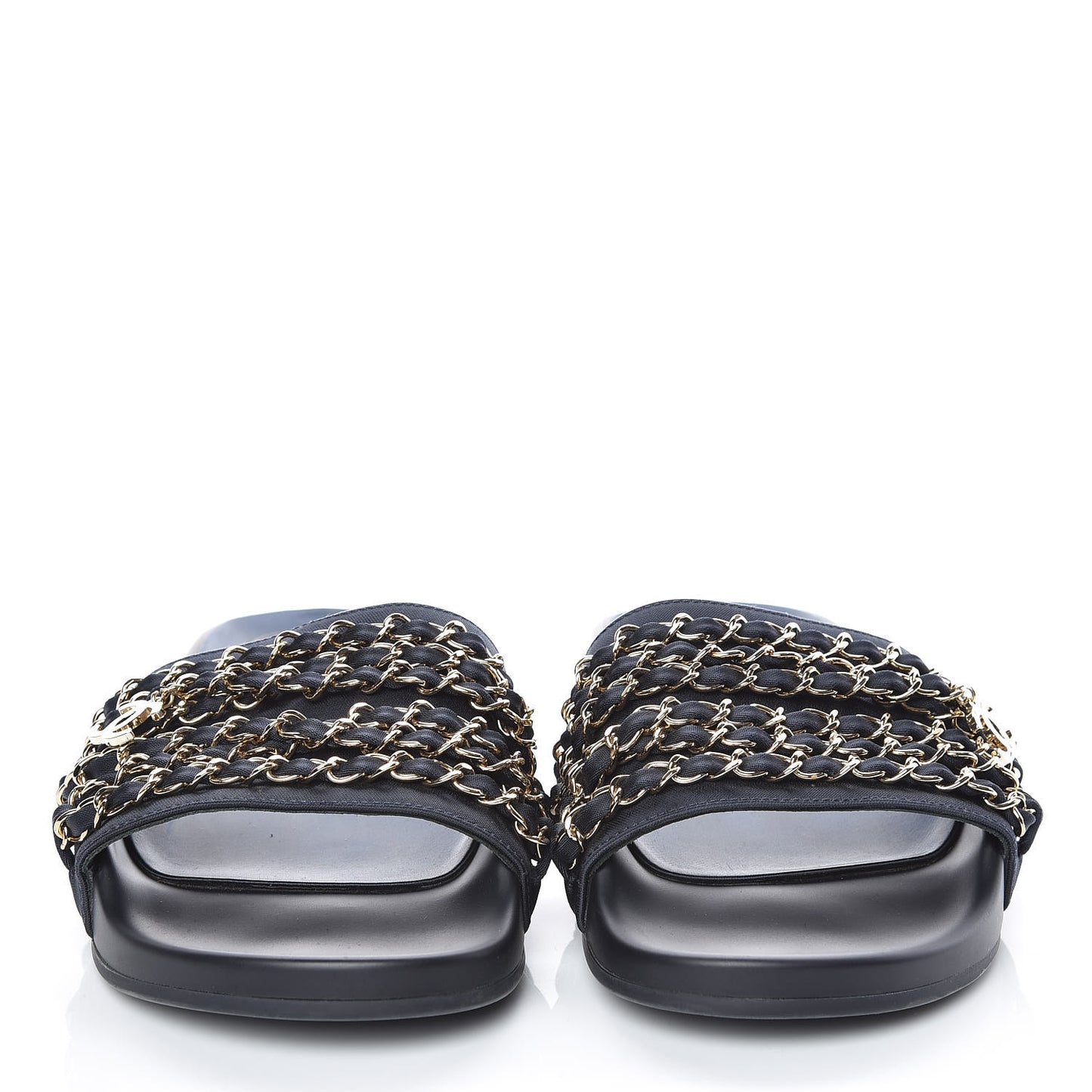 Satin Chain Slides Sandals Flats 38 Marine
