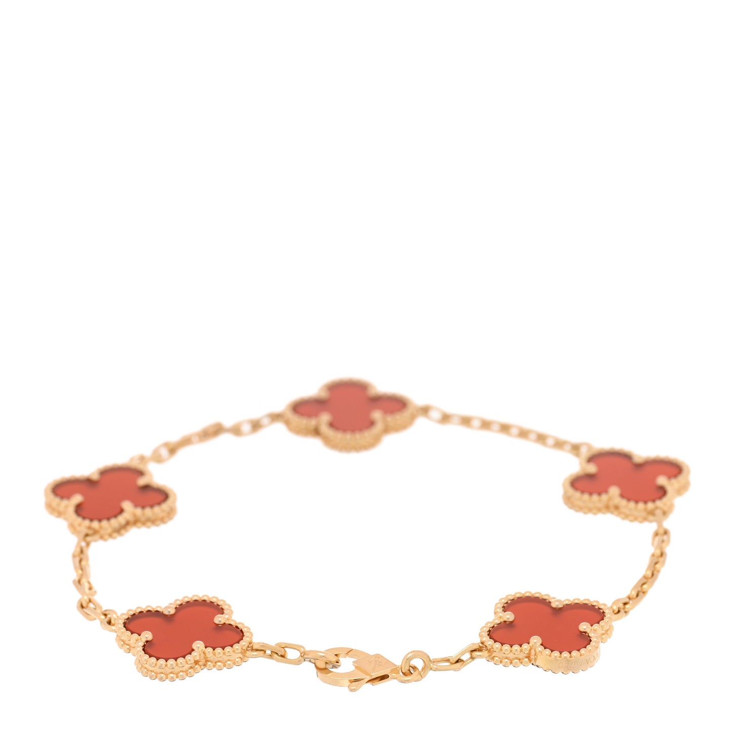 18K Yellow Gold Carnelian 5 Motifs Vintage Alhambra Bracelet