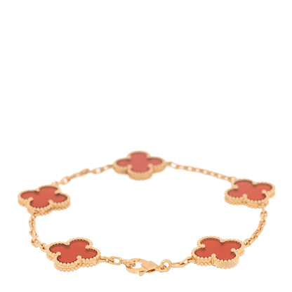 Van Cleef & Arpels 18K Yellow Gold Carnelian 5 Motifs Vintage Alhambra Bracelet 2 of 4