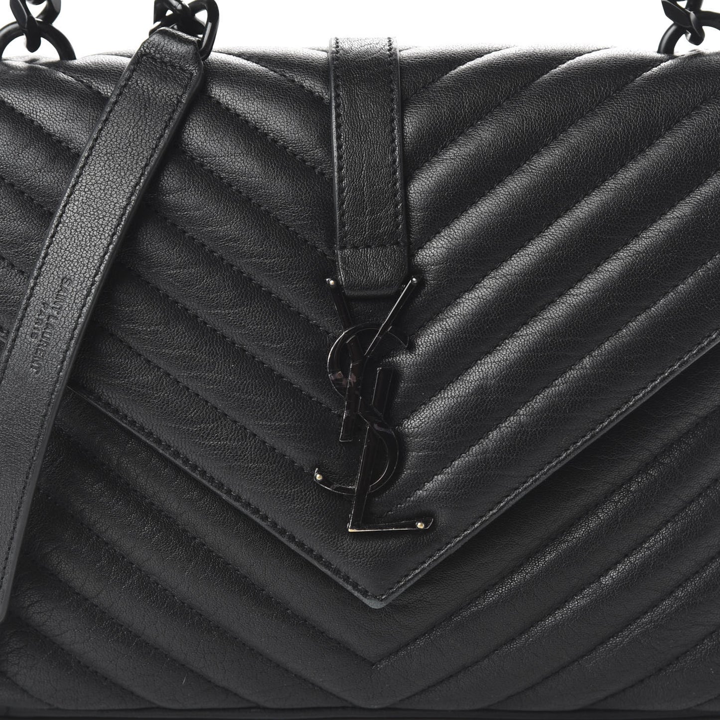 Sheepskin Matelasse Chevron Monogram Monochrome Medium College Bag Black