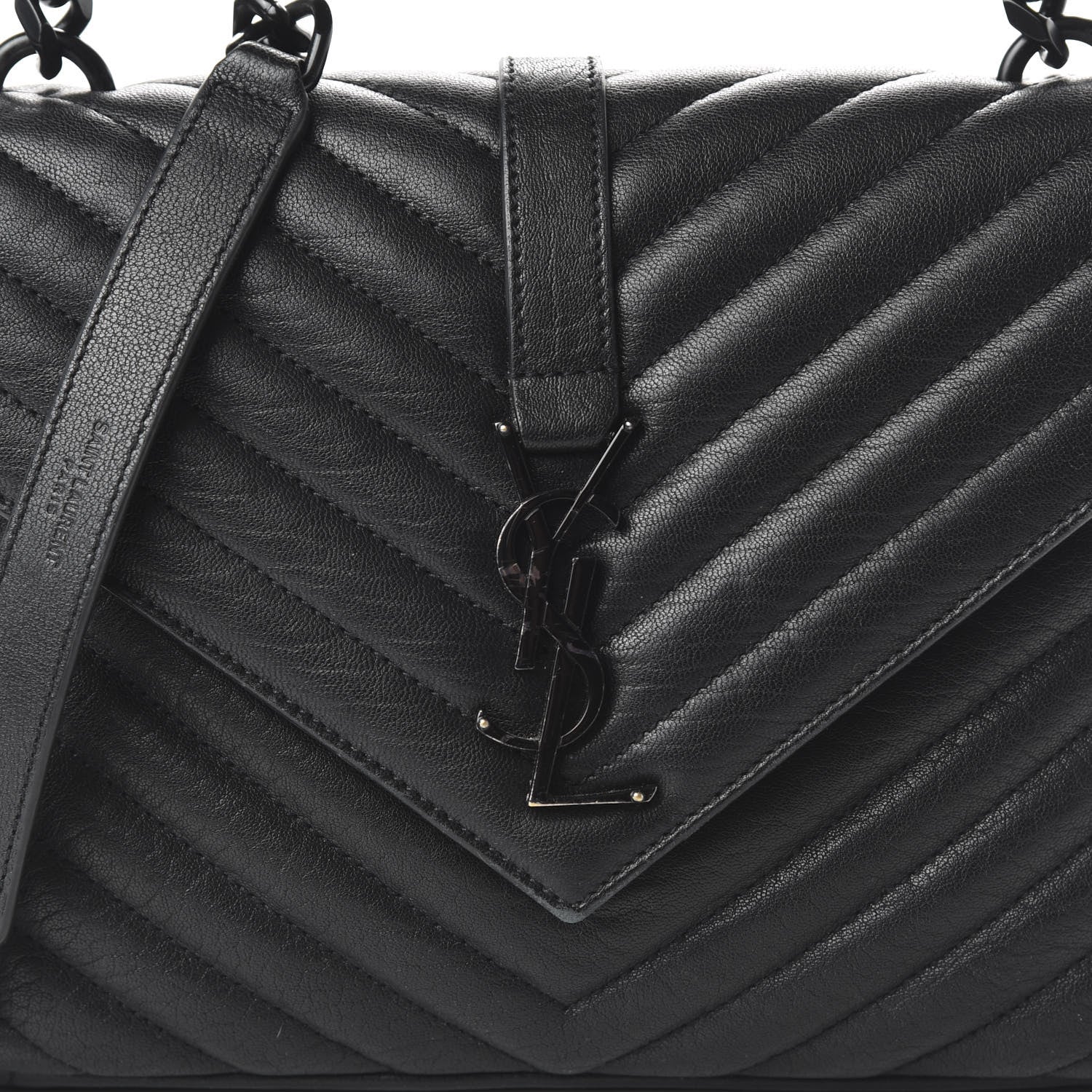 Saint Laurent Sheepskin Matelasse Chevron Monogram Monochrome Medium College Bag Black 9 of 10