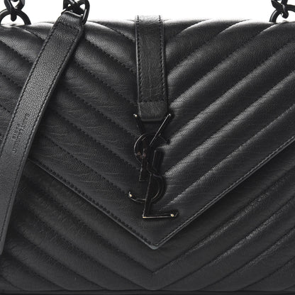 Saint Laurent Sheepskin Matelasse Chevron Monogram Monochrome Medium College Bag Black 9 of 10