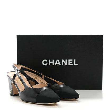 Chanel Goatskin Grosgrain Cap Toe CC Slingback Sandals 36.5 Black 9 of 9