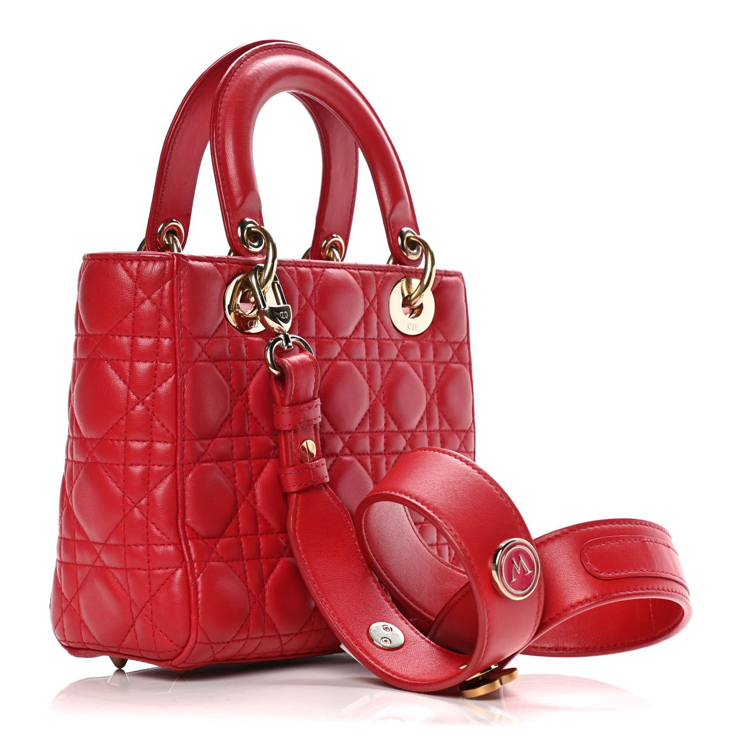 Lambskin Cannage Small Lucky Badges My Lady Dior Red