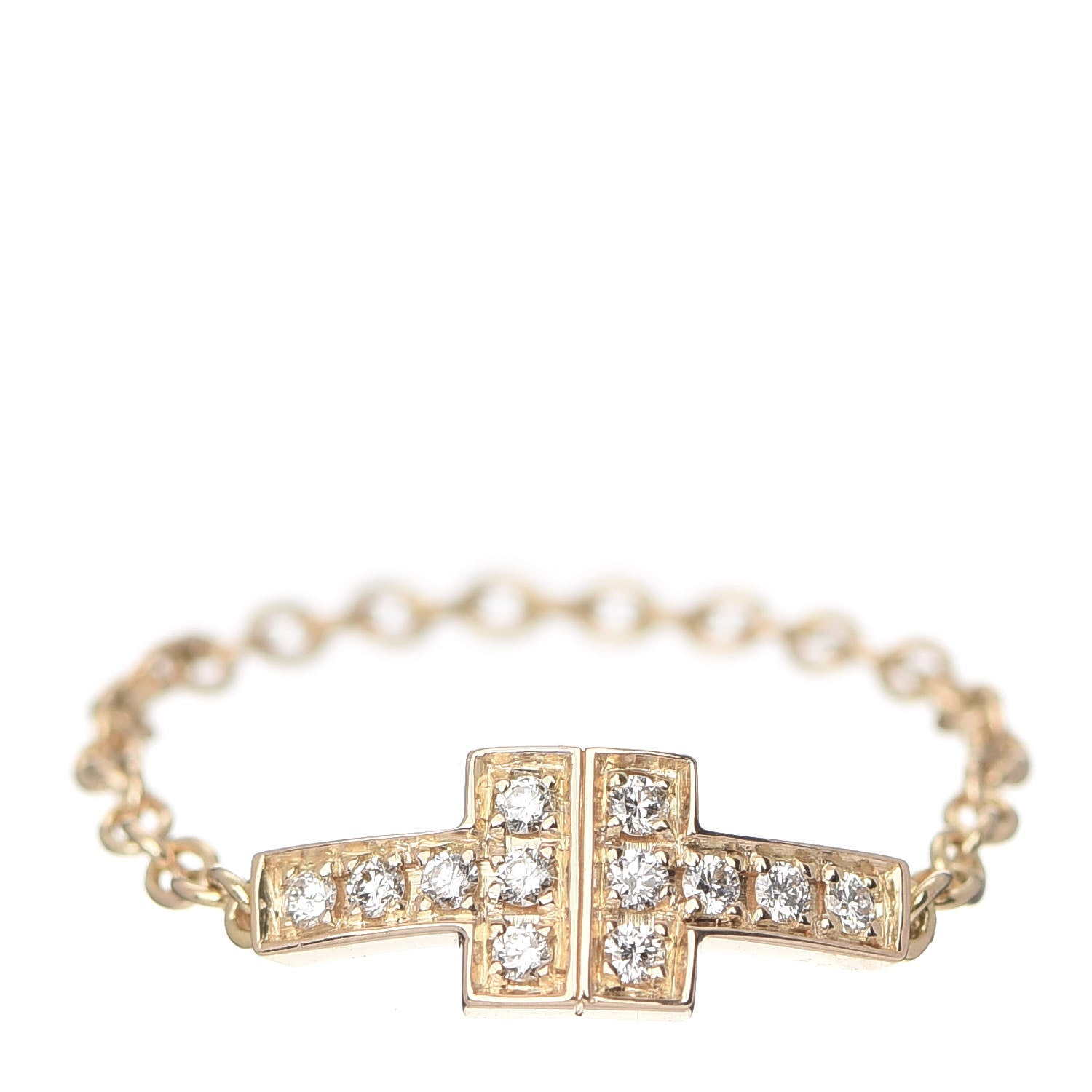 Tiffany 18K Rose Gold Diamond T Chain Ring 52 6 1 of 4