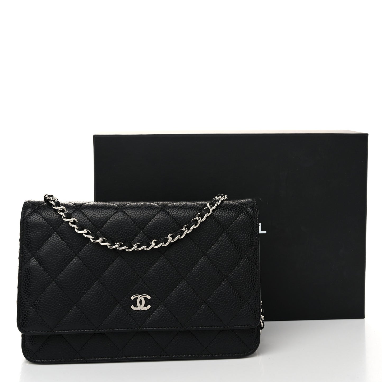 Caviar Quilted Wallet on Chain WOC Black