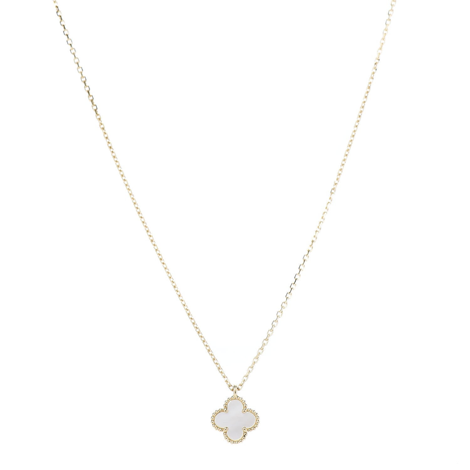 Van Cleef & Arpels 18K Yellow Gold Mother of Pearl Sweet Alhambra Pendant Necklace 1 of 7